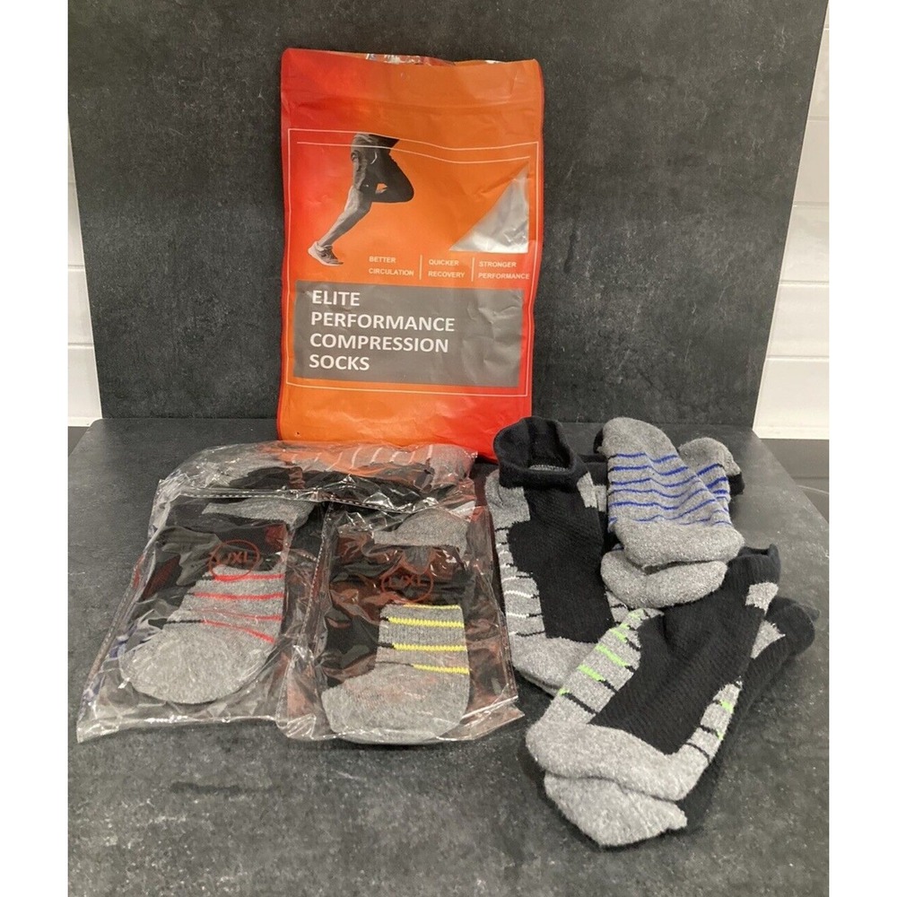 Elite Performance Compression Socks for Women & Men Black‎ 6 Pair Size L/XL